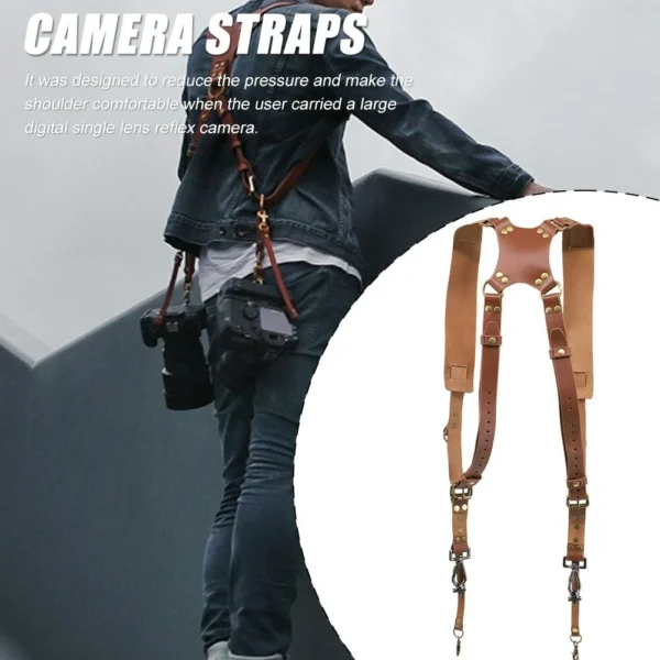 s-l1600 (2) Leather Strap For Dual Camera Shoulder Adjustable Belt